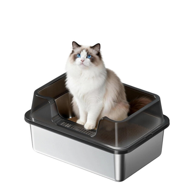 High Sided Stainless Steel Cat Litter Box – Extra Large, Non-Stick & Odor Resistant, Leak-Proof, Easy Clean, Non-Slip Base, Ideal for Multiple Cats &