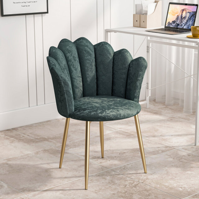 Modern Armchair Tub Chair, Chenille Vanity Dressing Table Chair With Curved High Back And Gold Plating Metal Legs For Bedroom, Living Room, Dressing R