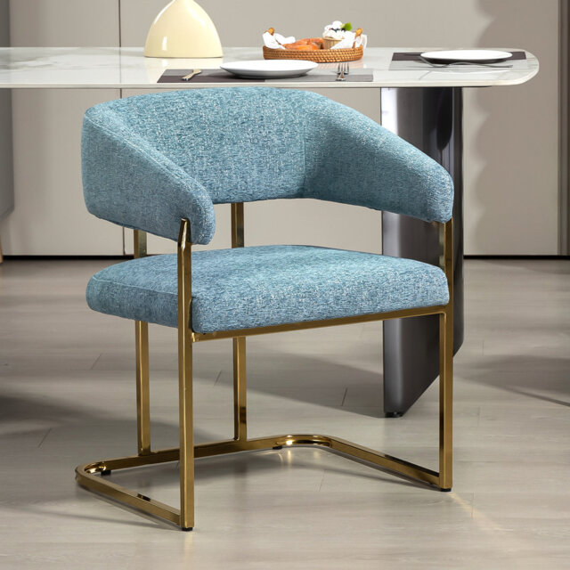 56CM Wide Modern Metal Frame Chenille Upholstered Armchair Dining chair
