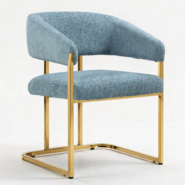 56CM Wide Modern Metal Frame Chenille Upholstered Armchair Dining chair