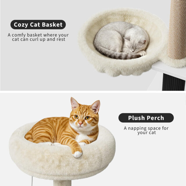 Modern Multi-Level Wooden Cat Tree with Litter Box Enclosure, Cat Tower with Litter Box Enclosure & Condo, Sisal Scratching Posts, Soft Perch and Toys