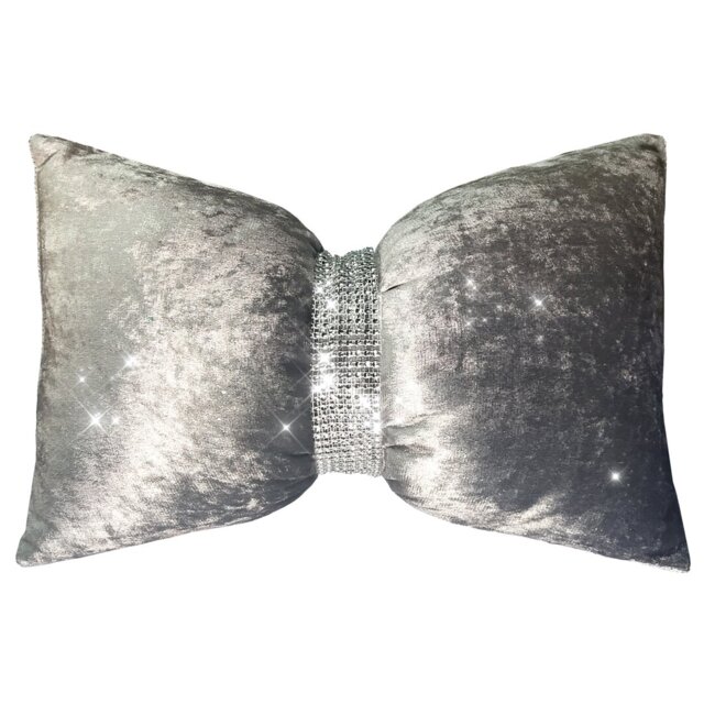Plattsmouth Sparkling Diamante Bow Cushion with Filling