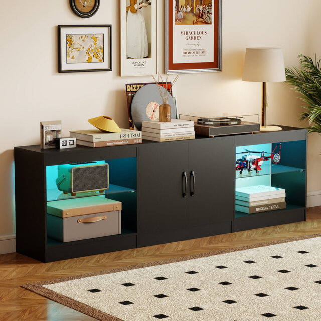 "Modular TV Stand For 85"" Tvs 3-In-1 Entertainment Center 3-Piece Modern Media Console Cabinets Black"