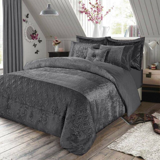 Santiago 3 Piece Crushed Velvet Duvet Cover Set Ultra Soft Luxurious and Easy Care Bedding