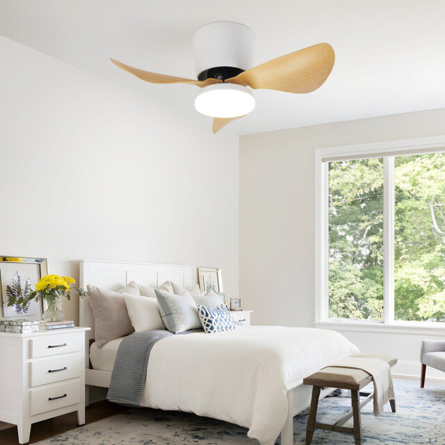 Ceiling Fan with Lighting and Remote Control - 23W LED Dimmable Ceiling Light with Fan Quiet 70CM Fan with Light Summer/Winter 6-Speed ??Timer for Bed