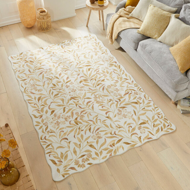Ivory Modern Soft Washable Rug, Stain Resistant Area Rug For Bedroom, & Dining Room