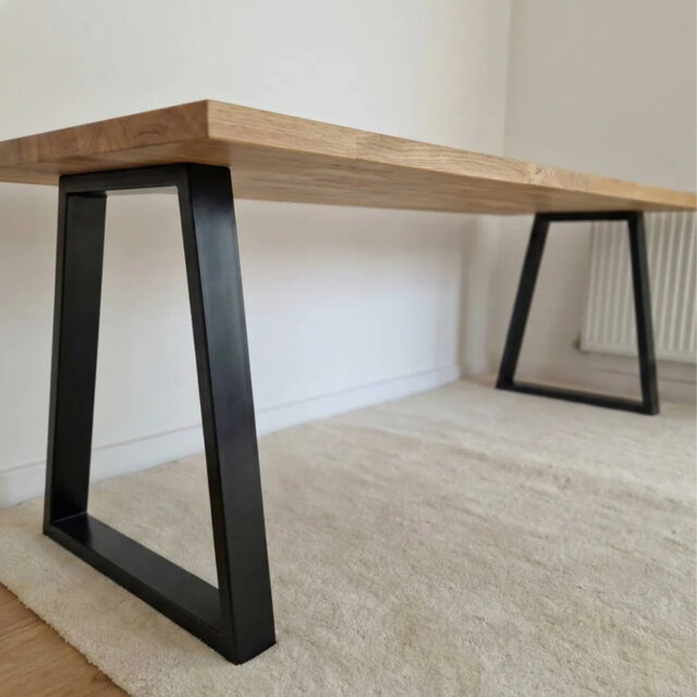 Staved Oak Office Desk, Chunky U Legs with Pop Up Power Socket
