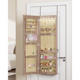 Jewelry Cabinets with Mirror and LED Lights, Door Hanging/Wall Mounted Jewelry Armoire