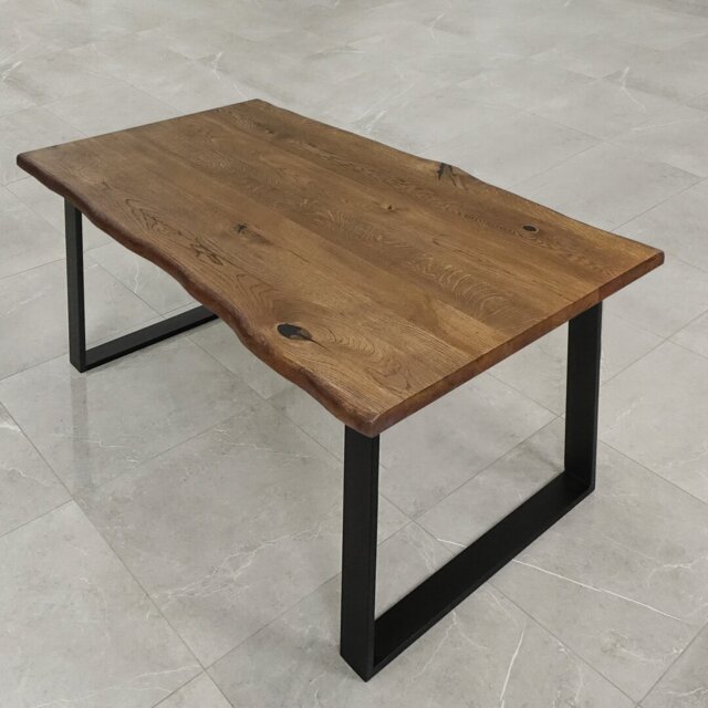 Norman Oak Unfinished Solid Wood Top Metal Base Dining Table