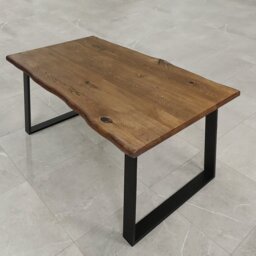 Norman Oak Unfinished Solid Wood Top Metal Base Dining Table