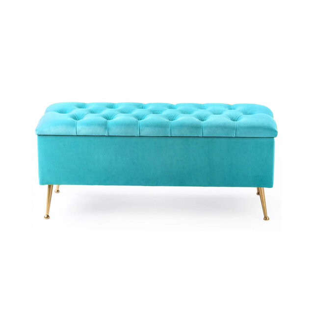 Amara Wide Velvet Tufted Rectangle Storage Ottoman Footstool Upholstered Bench with Legs for Living Room & Bedroom
