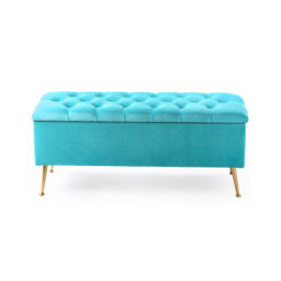 Amara Wide Velvet Tufted Rectangle Storage Ottoman Footstool Upholstered Bench with Legs for Living Room & Bedroom
