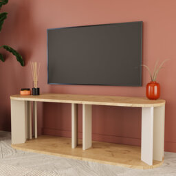 Ursula TV Unit Stand Modern Oak & Light Grey Wooden TV Cabinet with Storage, Compact Media Console for Living Room or Bedroom, Slim Television Stand F