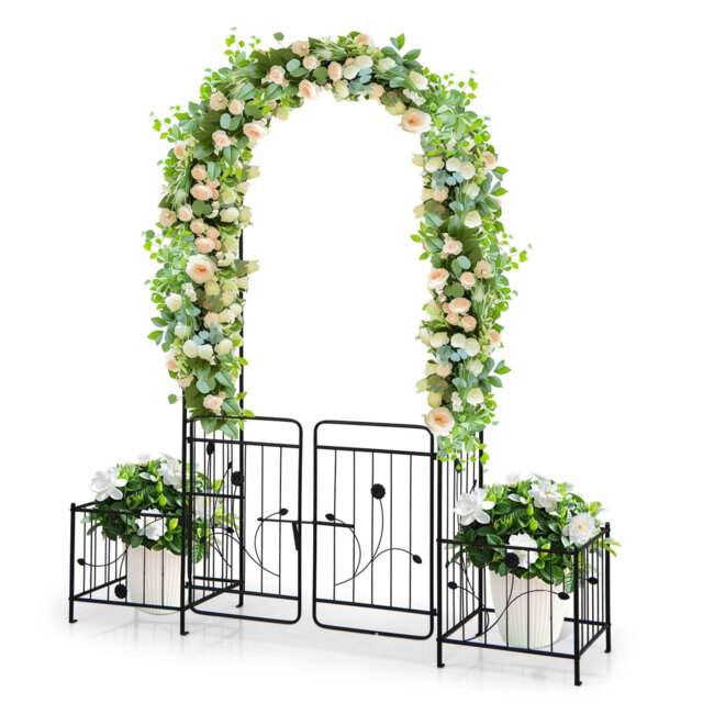 Garden Arch with Gate Garden Trellis with Planting Frame for Various Climbing Plant Outdoor Wedding Arch