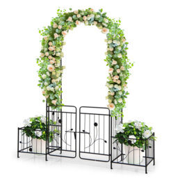 Garden Arch with Gate Garden Trellis with Planting Frame for Various Climbing Plant Outdoor Wedding Arch