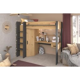 Vermont European Single (90 x 200cm) High Sleeper Bed with Shelves and Desk