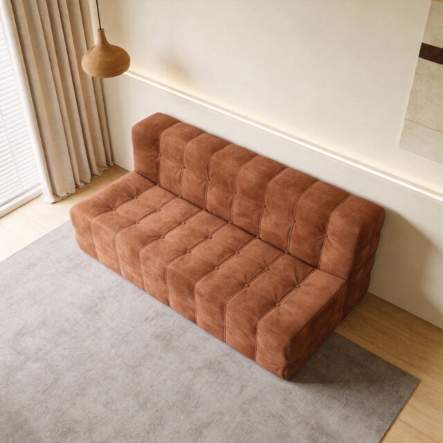 Multifunctional Frameless Sponge Sofa - 92Cm Single & 163Cm Triple Seater - Dark Green/Orange - Floor Lounger & Bean Bag Alternative(163Cm Three-Seate