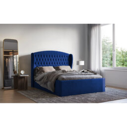 Medau Velvet Upholstered Bed Frame - Padded Headboard, Chrome Feet