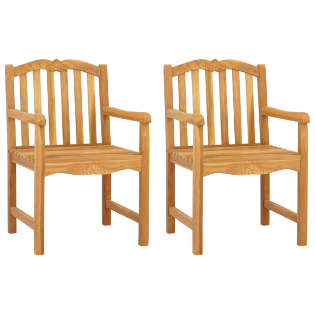 Handcarved Rose Chair 2 Pcs Natural Solid Teak Wood Outdoor Seating