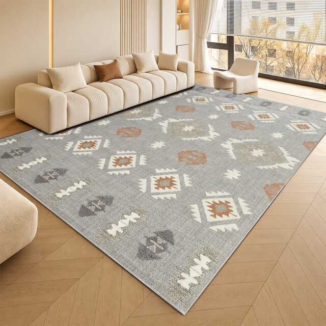 Aspire Homeware Grey Geometric Area Rug Modern Indoor Flatweave Carpet