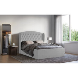 Medau Velvet Upholstered Bed Frame - Padded Headboard, Chrome Feet