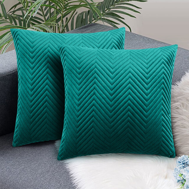 Square Throw Luxury Embossed Pattern Velvet Cushions Protector Set Of 2