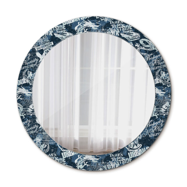 Huldar Round Glass Framed Wall Mounted Accent Mirror in Blue/White