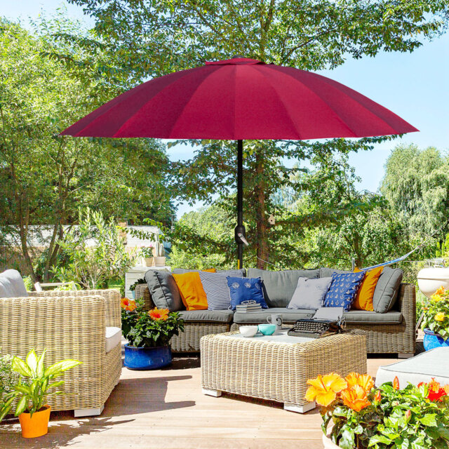 2.5m Shanghai Garden Parasol, Outdoor Sun Umbrella With Crank & Tilt, 18 Fibreglass Ribs, Ventilated Canopy, Powder-coated Metal Pole, Red