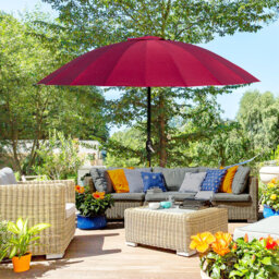 2.5m Shanghai Garden Parasol, Outdoor Sun Umbrella With Crank & Tilt, 18 Fibreglass Ribs, Ventilated Canopy, Powder-coated Metal Pole, Red