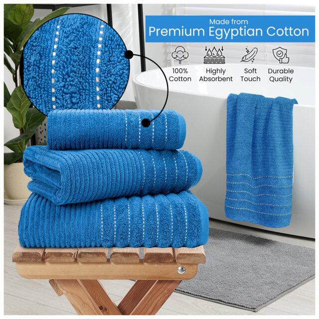Premium Ribbed Cotton Bathroom Towel Collection, Soft & Plush, Fast Absorbing Hand, Bath Towels & Bath Sheets - 2 Pack
