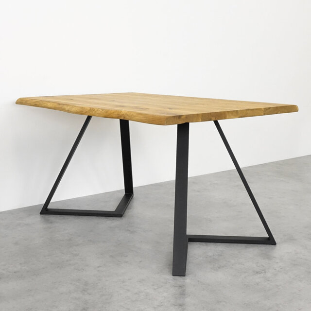 Ferrysburg Oak Solid Wood Top Metal Base Dining Table