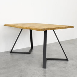 Ferrysburg Oak Solid Wood Top Metal Base Dining Table
