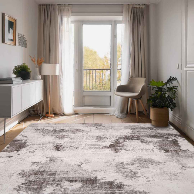 Lorenz Soft Mist Stonewash White & Cream Modern Area Rug Soft Polyester Pile with Cotton Blend Backing Style Carpet