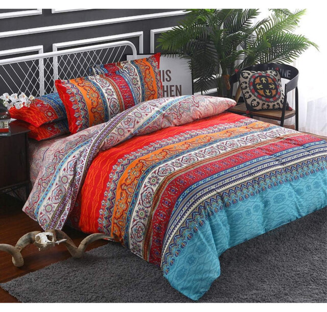 Double 200cm Boho Microfiber Duvet Cover Set, Moroccan Bedding with 2 Pillow Shams