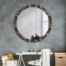 Huldar Round Glass Framed Wall Mounted Accent Mirror in Black/Brown/Blue