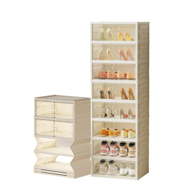 10 Tier Foldable Shoe Rack with Doors for 20 Pairs, Transparent Entryway Storage Box, Large Sneaker Shelf with Magnetic Door, Tall Plastic Folding Sho