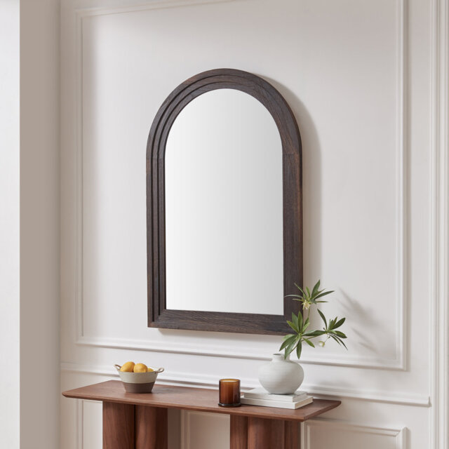 Loora Solid Wood Wavy Hallway Wall Rectangle Mirror - Slatted Fluted Wood Finish