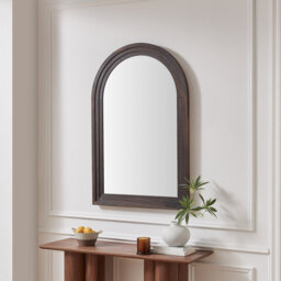 Loora Solid Wood Wavy Hallway Wall Rectangle Mirror - Slatted Fluted Wood Finish