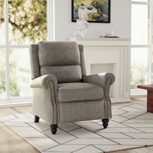 Ameiah Upholstered Faux Leather Manual Push Back Recliner Chair with Wingback