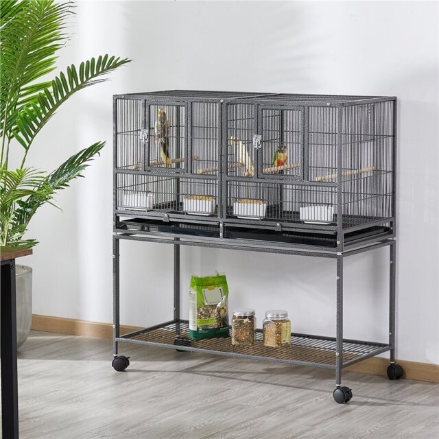 Gabler 105.41Cm Iron Flat Top Floor Bird Cage with Wheels