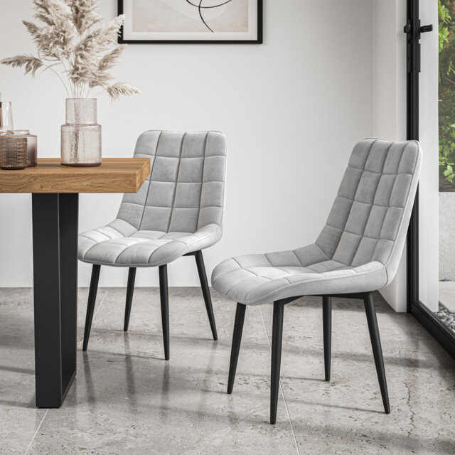 Bierman 45cm H Velvet or Faux Leather Upholstered Dining Chair, Black Metal Legs