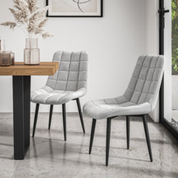 Bierman 45cm H Velvet or Faux Leather Upholstered Dining Chair, Black Metal Legs