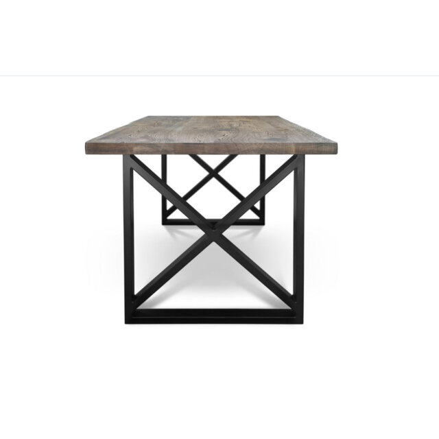 Oak Solid Wood Top Metal Base Dining Table