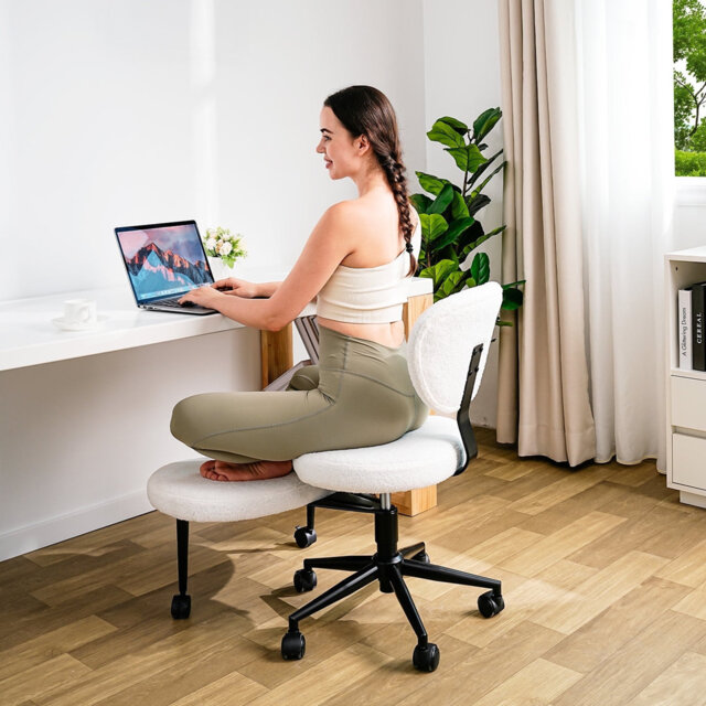 Ergonomic Cross Legged Office Chair with Wheels - Adjustable Height for Meditation, ADHD Desk & Yoga - Wide Criss Cross Design with Lumbar Support, Kn