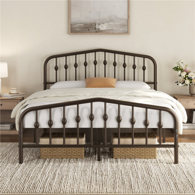 Metal Bed with Arched Headboard and Footboard