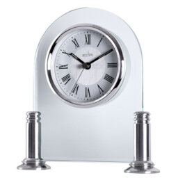 Acctim Bewdley Mantel Clock Quartz Polished Metal & Glass Luminous Hands Floating Effect Silver/White