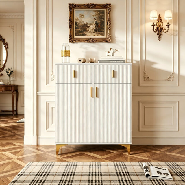Wetherly Modern 3-Tier Fluted Shoe Storage Cabinet with 2 Drawers,Hallway Shoe Organiser
