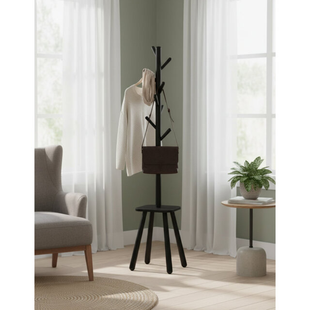 Bamboo / Rattan Freestanding 8 - Hook Coat Rack