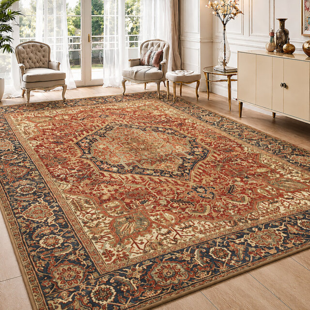 Soft Cashmere Feel Area Rug – Non Slip Low Pile Living Room & Bedroom Carpet, Machine Washable