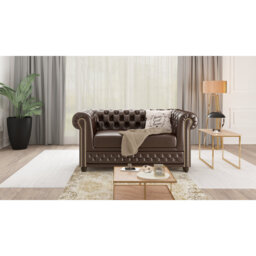 Chesterfield  Sofa 2 Seater with Sleeping Function Made of Vegan Leather with Solid Wood Legs